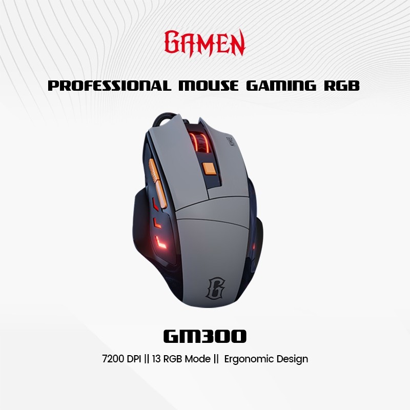 GAMEN Mouse Gaming Kabel 7200 DPI 6 Level DPI 16.8 Juta Warna RGB 13 Mode RGB 6 Macro Button GM300 F