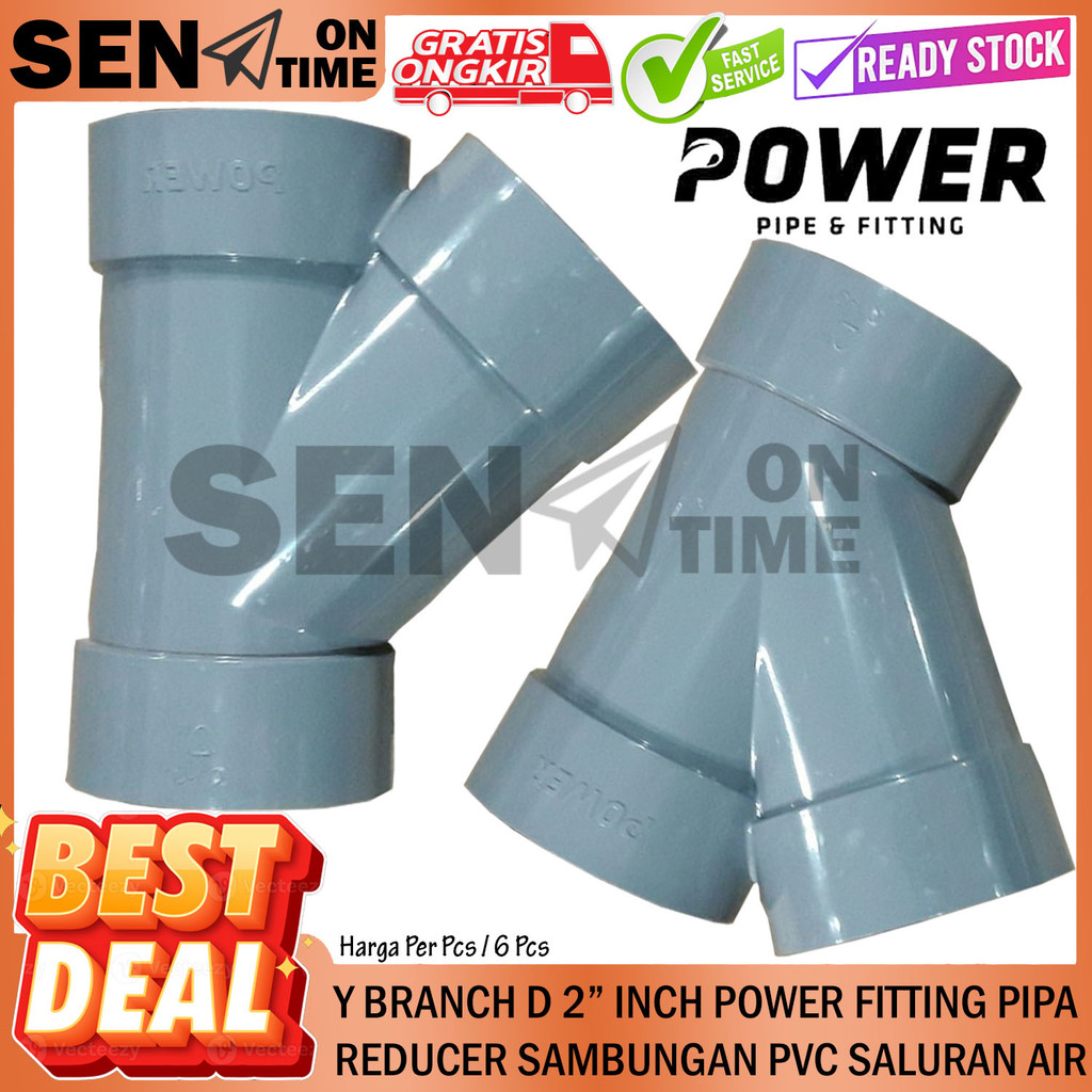 Power Fitting Pipa Y Branch D 2 Inch Sambungan Pipe Pvc Pralon T Pertigaan Reducer Paralon Peralon P
