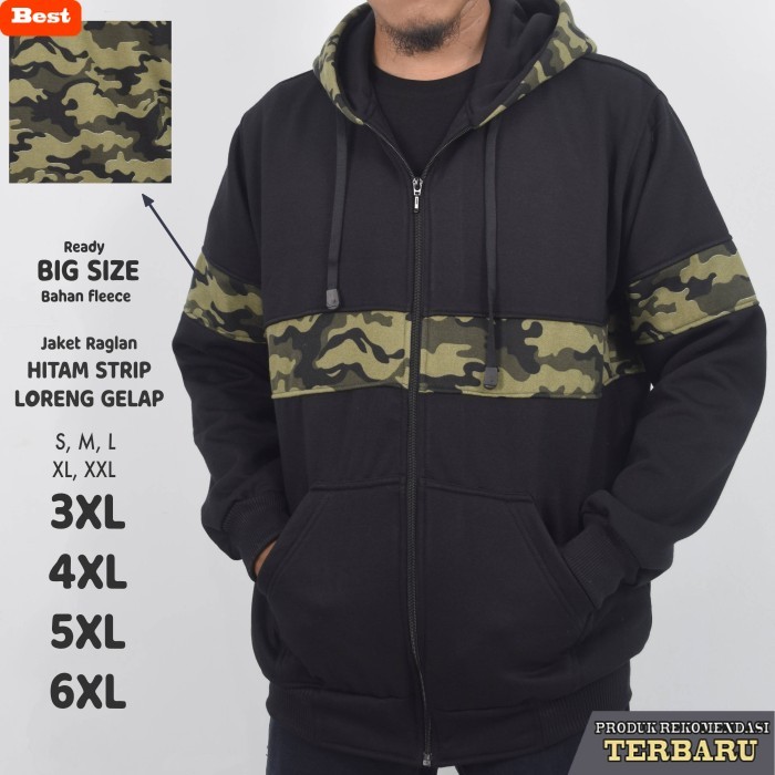 hoodie pria keren Jaket Hoodie Hitam Strip Loreng Gelap Pria Jumbo Big Size - Hitam, S