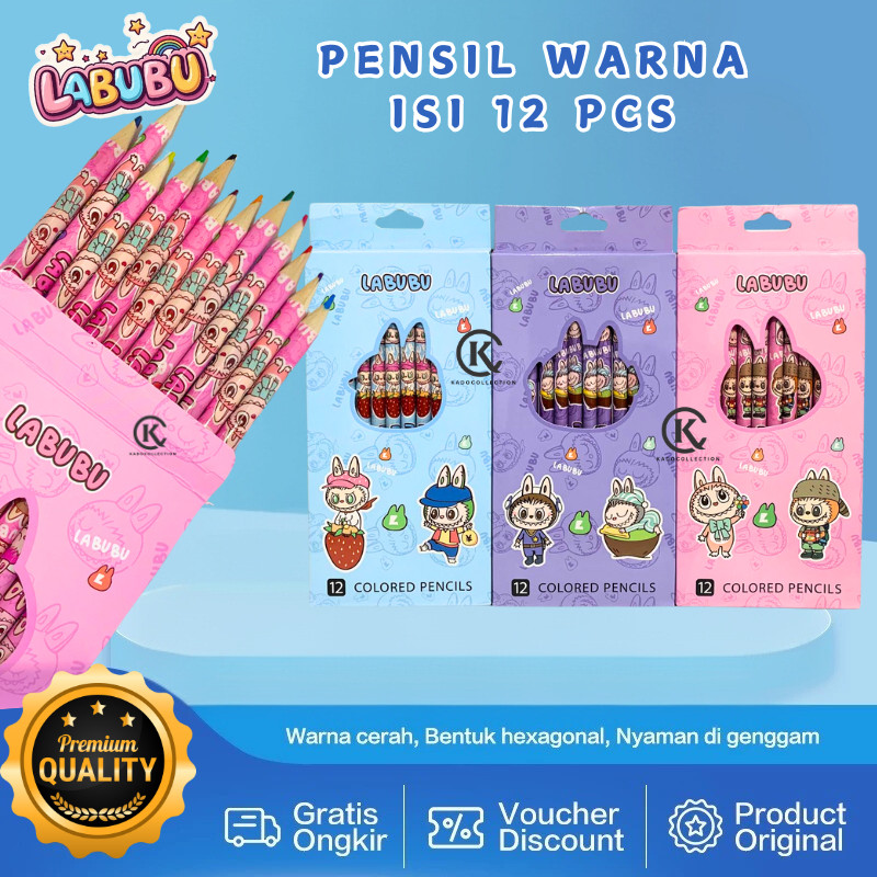 

Paket Kado Pensil Warna Karakter Labubu 12pcs / Set Mewarnai Pensil Warna Labubu / Colored Pencils Karakter Isi 12pcs