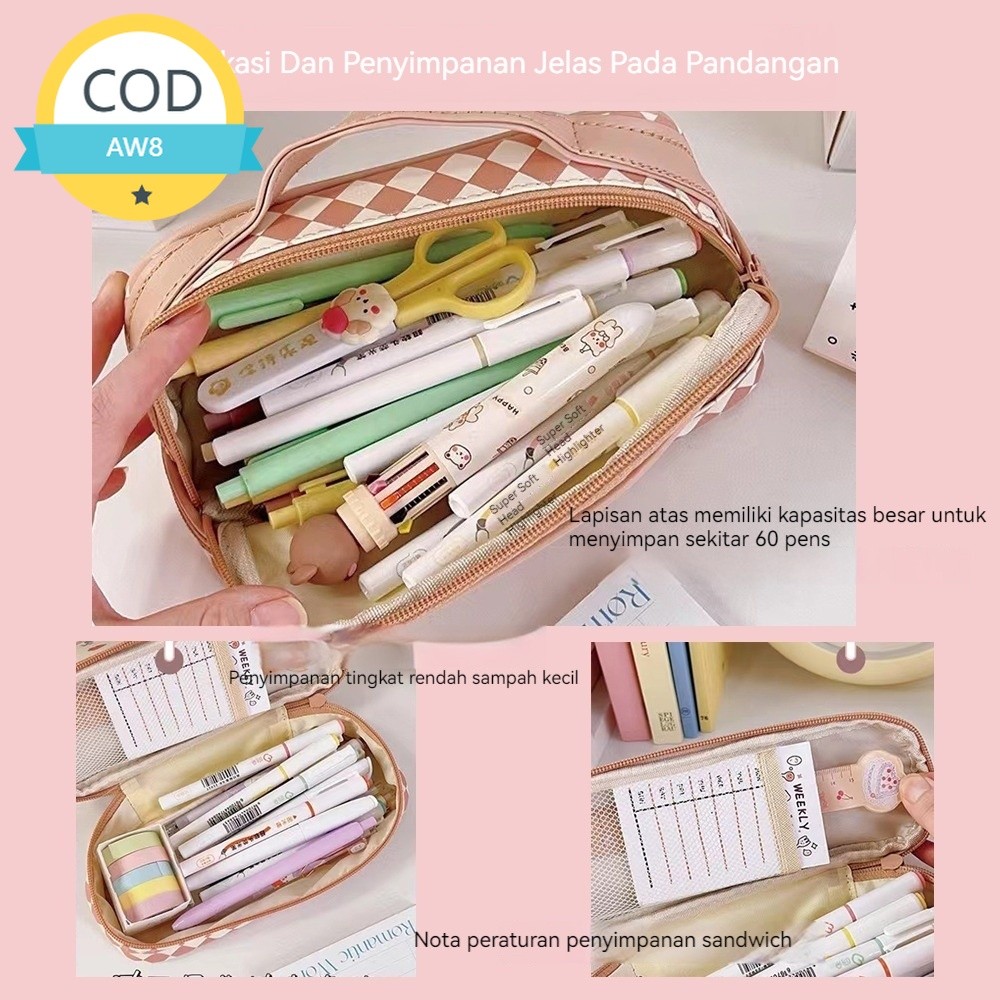 

(COD) Tempat pensil berkapasitas besar/tas kosmetik berlapis ganda/tas penyimpanan / Tempat Pensil Kotak
