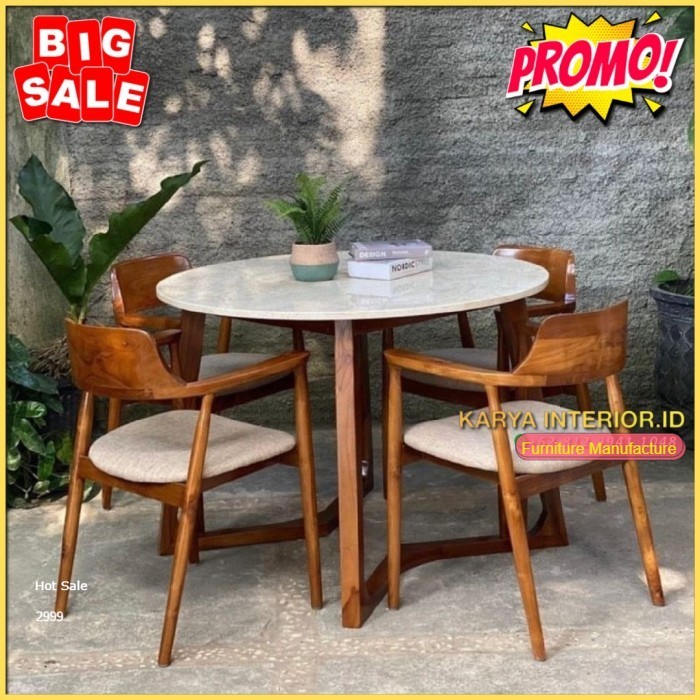 Meja Makan Marmer Bulat Kursi 4 Meja Makan Jati Furniture Jepara