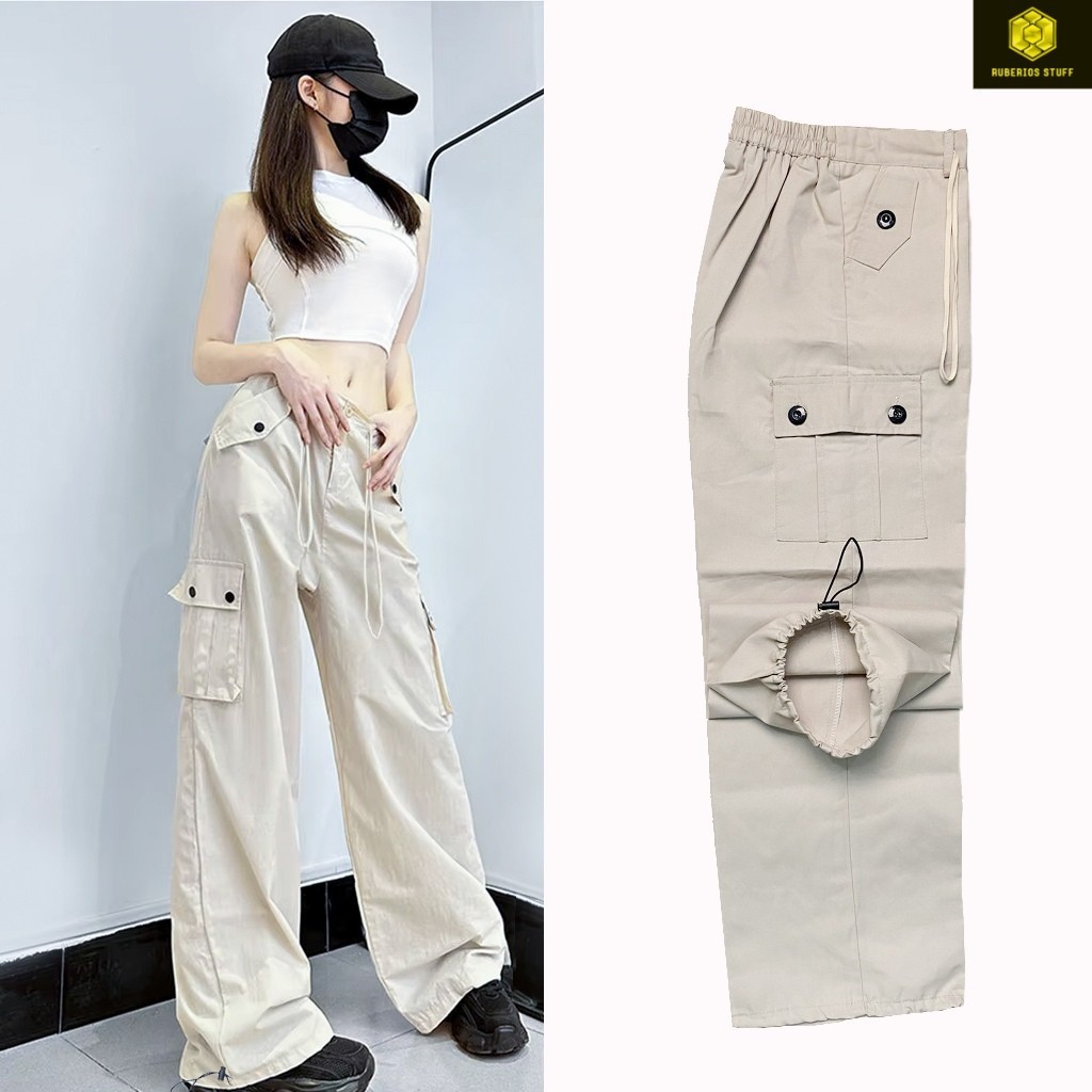 Celana Cargo Pant Serut Premium Kulot Highwaist Wanita Kekinian Casual Korean Style Kain Katun