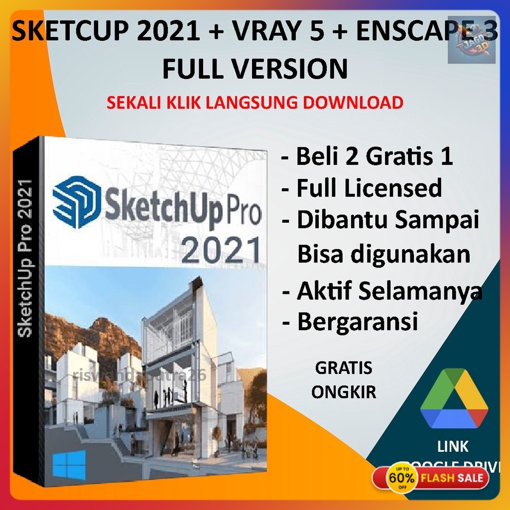 [wl] Sketchup 2021 + Vray + Enscape 3 Full Version - for Windows dan MacOS INCLUDE VERSI TERBARU