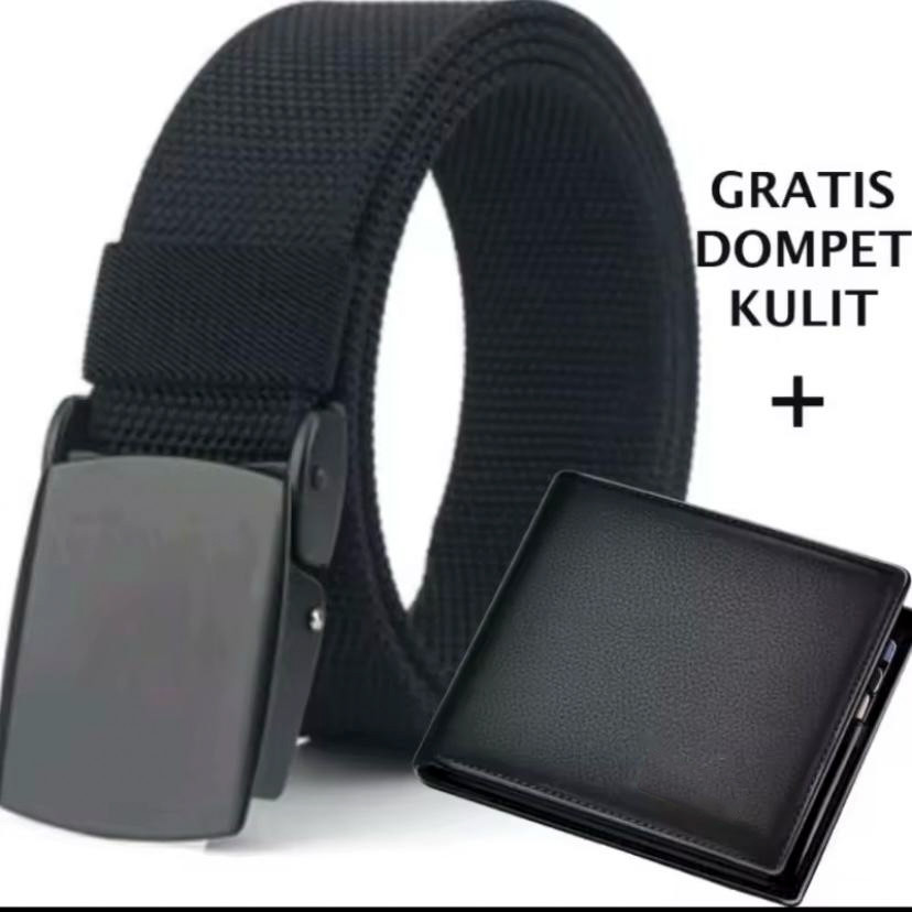 ( MEMO ) MURAH SEKALI FREE DOMPET - ikat pinggang pria kanvas nilon anti sensor - gesper pria dewasa