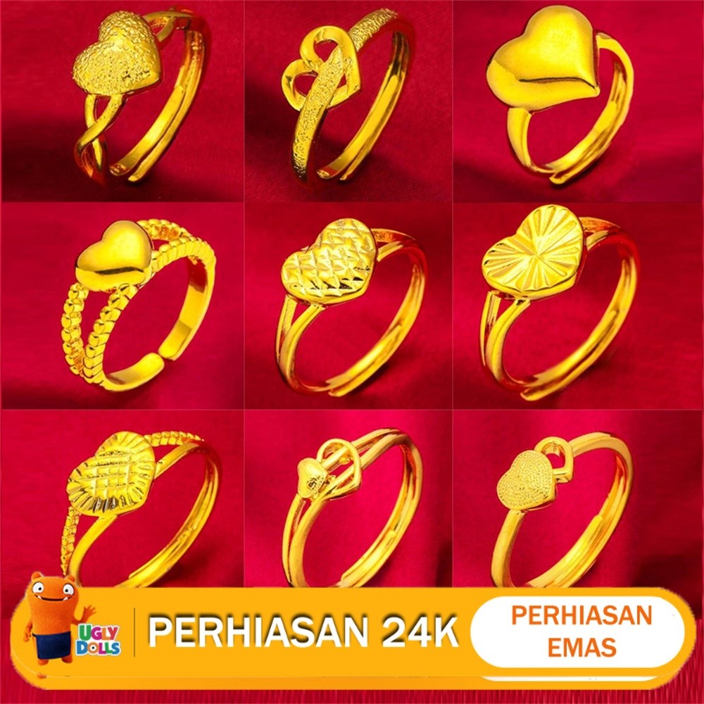 Cincin emas pasir/24K cincin cinta beku emas sederhana untuk wanita/tembaga anggur cincin cinta gand