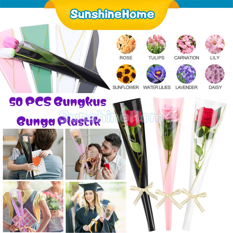 

(50 LEMBAR) Plastik Buket Bunga Single Flower Wrapping Single Rose Pembungkus Bunga