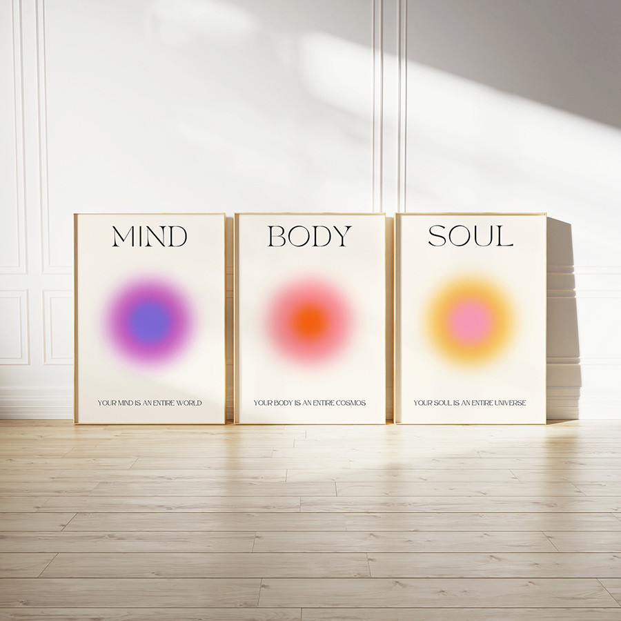 

Mind Body Soul Prints Positive Aura Energy Posters Fashion Gradient Spiritual Wall Art Canvas Paintings Living Room Home Decor