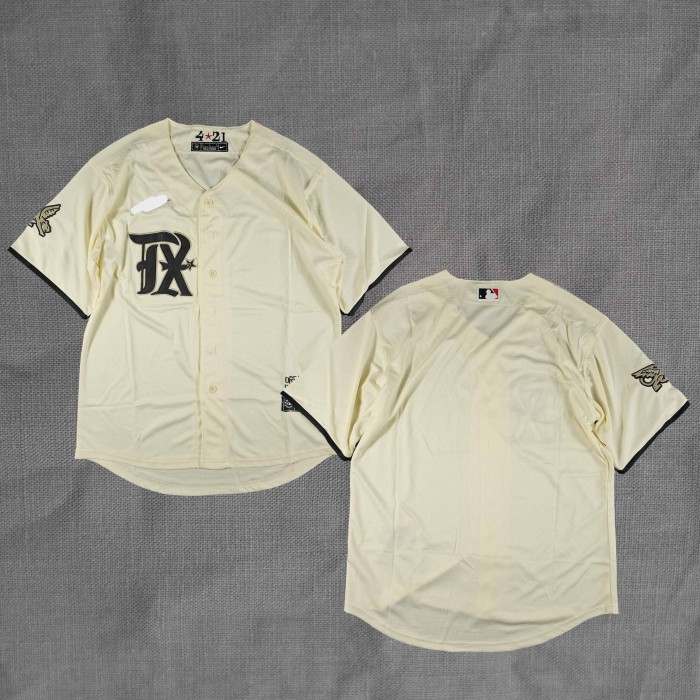 Baju Jersey Baseball MLB Texas Rangers Cream Import Quality - XXL