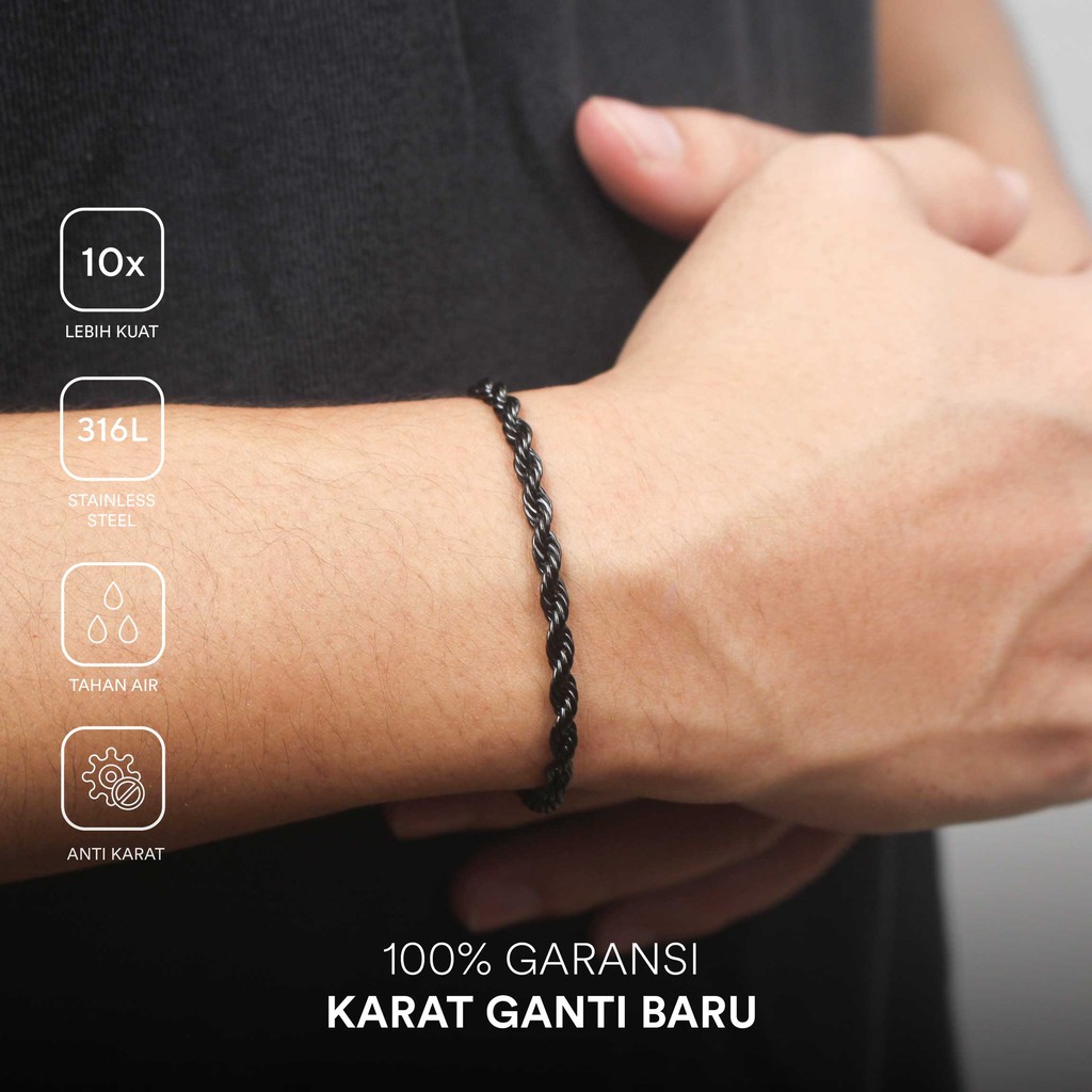 Gelang Lucian Stainless Bracelet Titanium Cosette Anti Karat Pria Wanita Unisex Hitam Putih