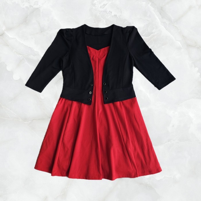Dress Scuba Rumbai Wanita Merah Blazer Hitam Kantor Mini Dress Murah