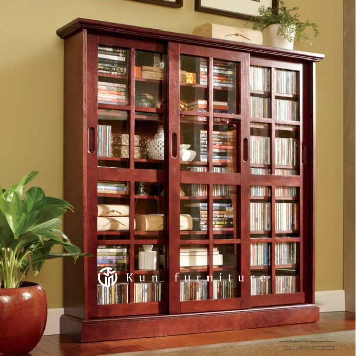 Lemari rak buku jati lemari buku perpustakaan lemari buku pintu sliding