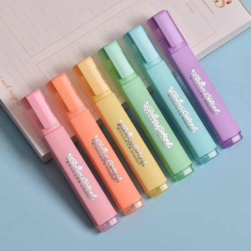 

6 Colors Fine Glitter Highlighter Pen Set Fluorescent Markers Highlighters Pens Art Marker Japanese Cute Kawaii Stationery