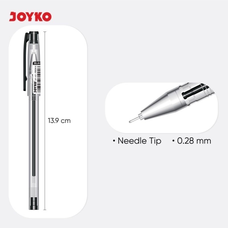 

Pulpen / pena Gel Joyko GP-266/GP-401 I-Tech Jarum 0.28mm Tinta Hitam/Biru Presisi