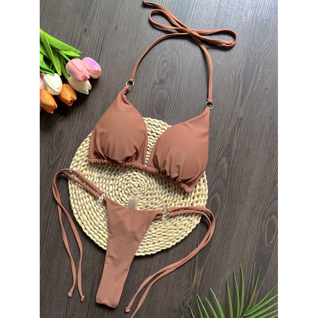 RUOTONGSEPT Sexy Halter Satin Brazilian Bikini Women Swimwear Female Swimsuit Two-pieces Bikini set 