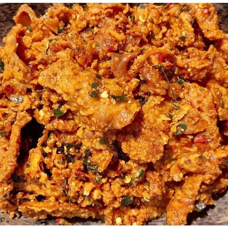 

Cemilan Seblak kulit ayam crispy 1kg pedas daun jeruk