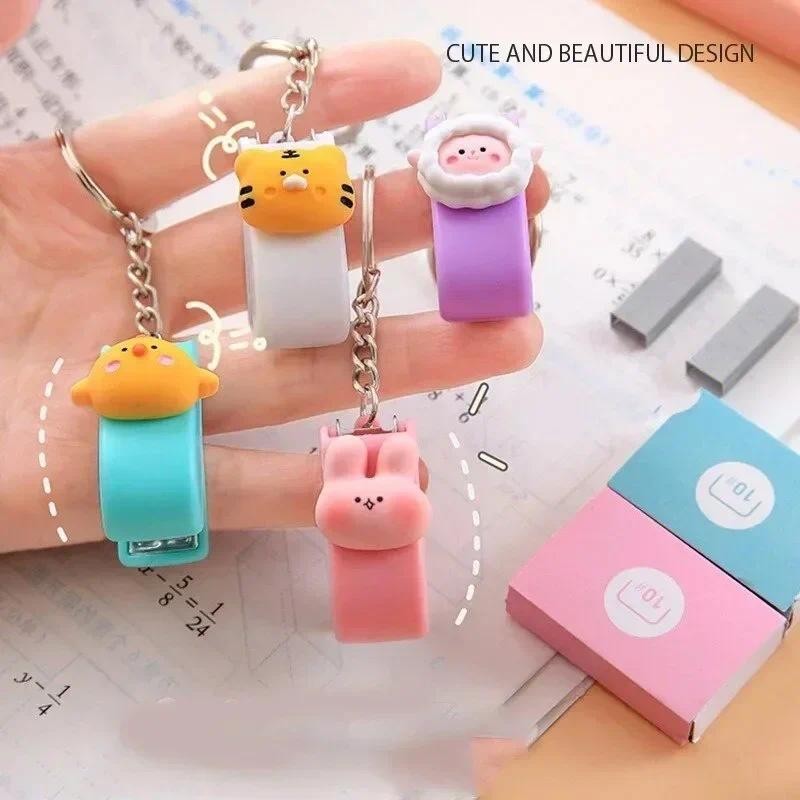 

Cute Mini Stapler 10# Keychain Ring Kawaii Cartoon Staples for Student Gifts Office Documents Test Paper Binder School Supplies