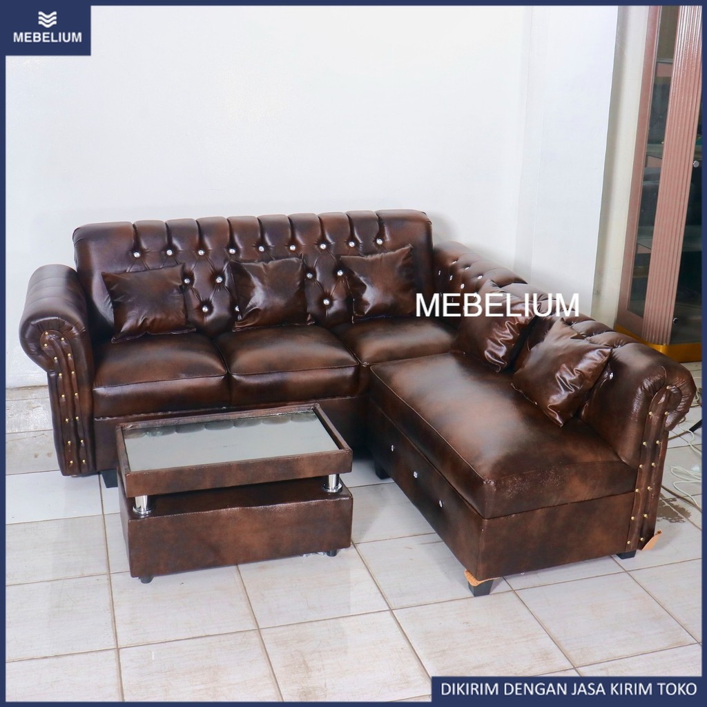RM499 Sofa L Kancing Set Algerion Bahan Kulit Oscar Premium ORI Banyak Warna