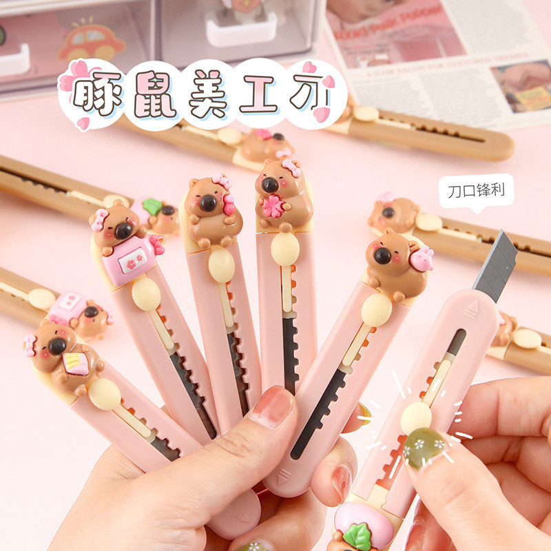 

Cute Pink Capybara Art Utility Knife Students Handmade Paper Cutter Express Package Opener Small Knife Office Stationery Supplie