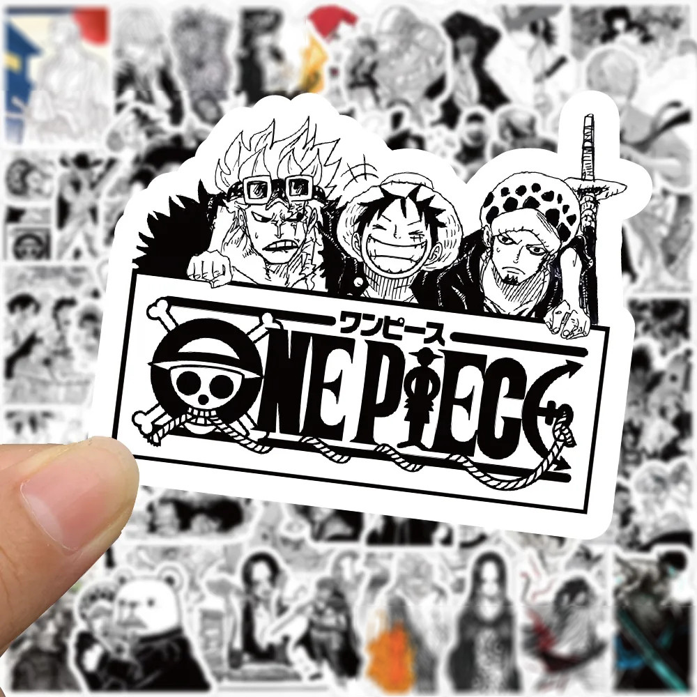 

50/100pcs Black White Japanese Anime ONE PIECE Stickers Skateboard Laptop Phone Car Waterproof Sticker Kids Classics Toys