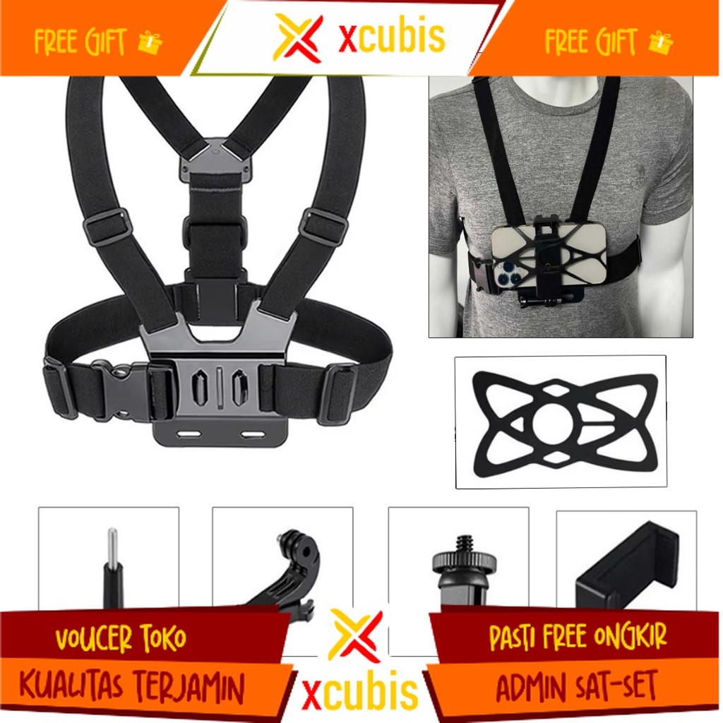 Chest Strap Hp Dada Full Set Holder Hp Dada Untuk Vlog Tali Pegangan Hp Go Pro Camera