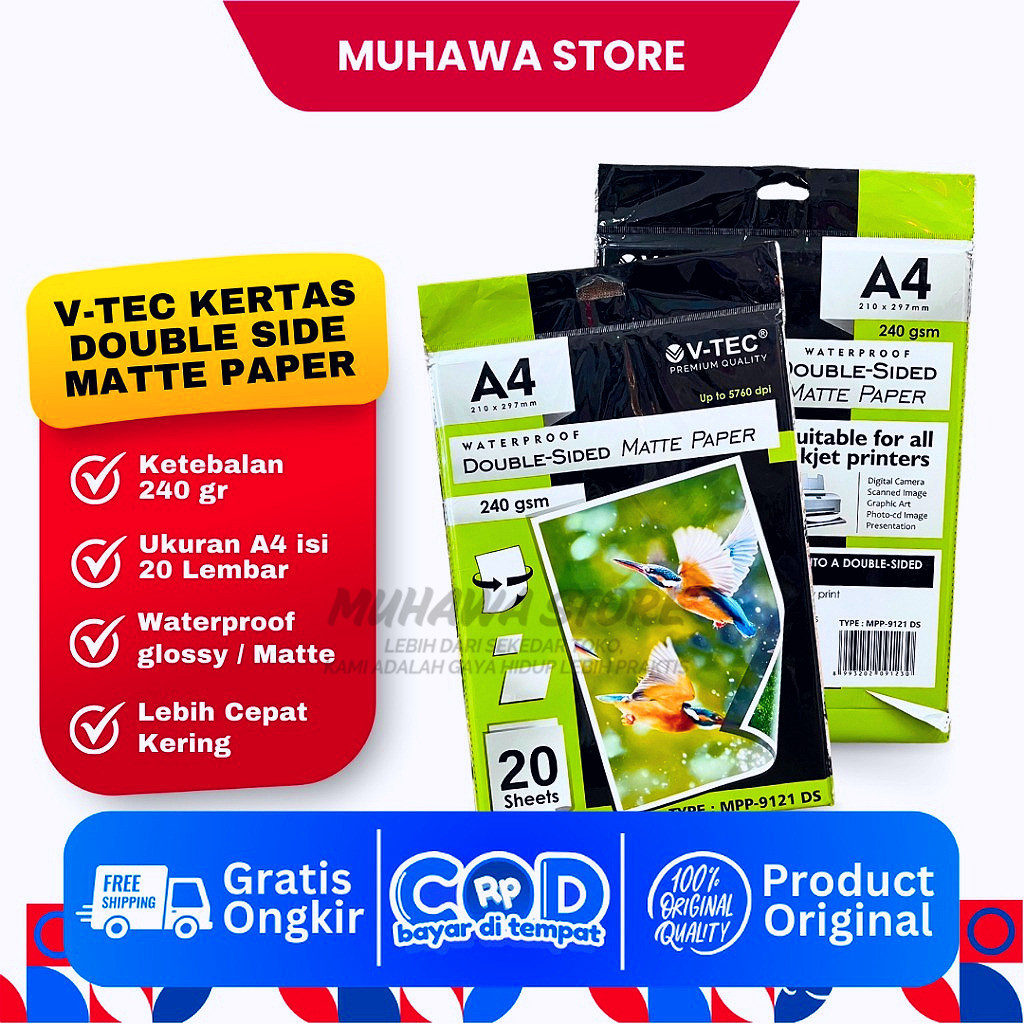 V-TEC Photo Paper Double Sided Matte A4 240gsm MPP-9121 DS / Kertas Foto Matte