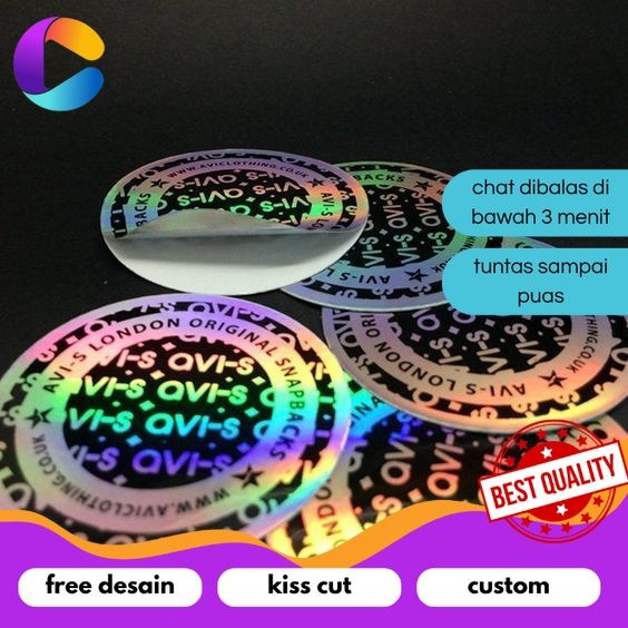 

Cetak INC SBH 7-15 Cetak Stiker Logo Bulat Custom Sticker Olshop Makanan Bahan Hologram Waterproof