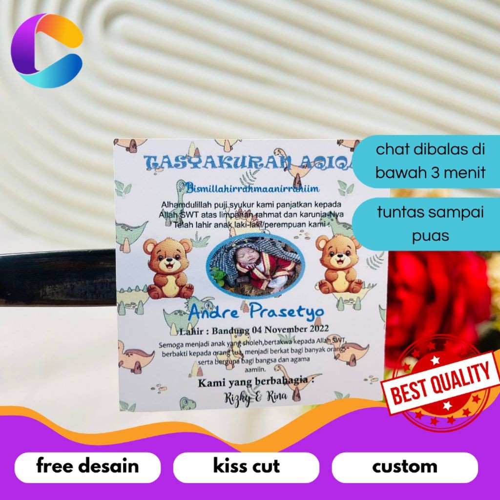 

Cetak INC 5-8 Sticker Sykuran Tasyakuran Aqiqah Bayi Stiker Acara Aqiqah Anak Bentuk Kotak Uk.Sedang