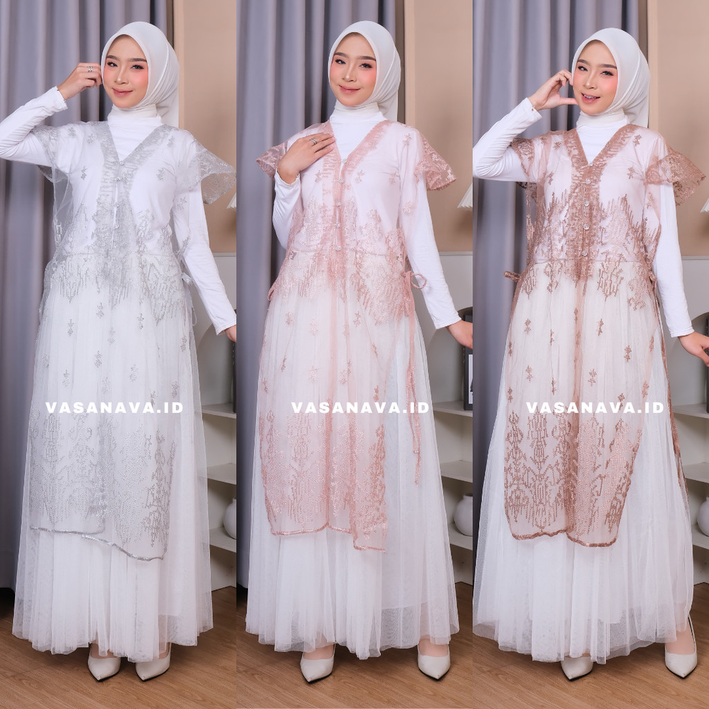 Long Outer Brukat Olla | Vest Brukat Tile | Outer Brukat Kondangan Lebaran Wisuda | Rompi Wanita