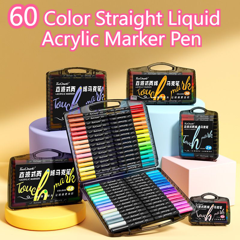 

24/36/48/60 Warna Spidol Cair Akrilik Warnas Paint Marker DIY Painting Spidol Pastel Pulpen Pen Akrilik Marker Warna Cepat Kering Tahan Air Untuk Tekstil Kanvas Batu Kaca Kertas Kayu