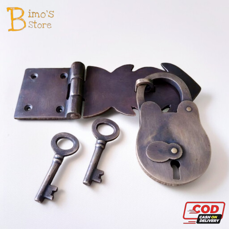 Gembok Engsel Kunci Pintu Kuningan Antik Motif Panah 1 Set Gembok Pintu Kuningan Gembok Pagar BB