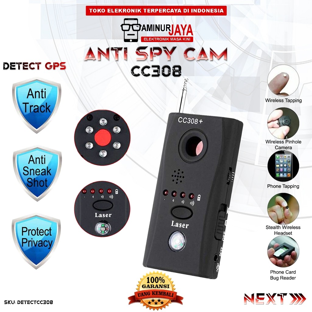 RF Bug Signal Detecto CC308 Alat Pelacak Spy Cam GPS Tracker Multi Detector Spy Camera Pengintai Kam