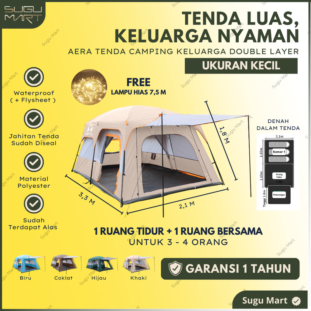 [ GARANSI 1 TAHUN ] Tenda Camping Keluarga 3 - 4 Orang | 5 - 8 Orang | 8 - 12 Orang | Tenda Camping 