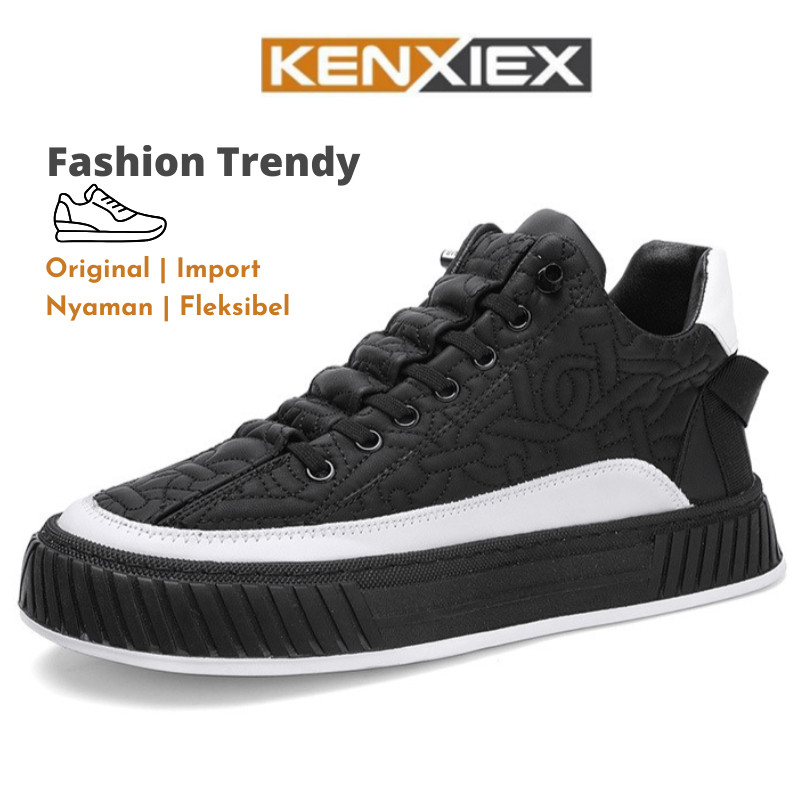 Kenxiex - (SALE) Sepatu Sneakers Hitam Pria Fashion Casual Kekinian Im121544
