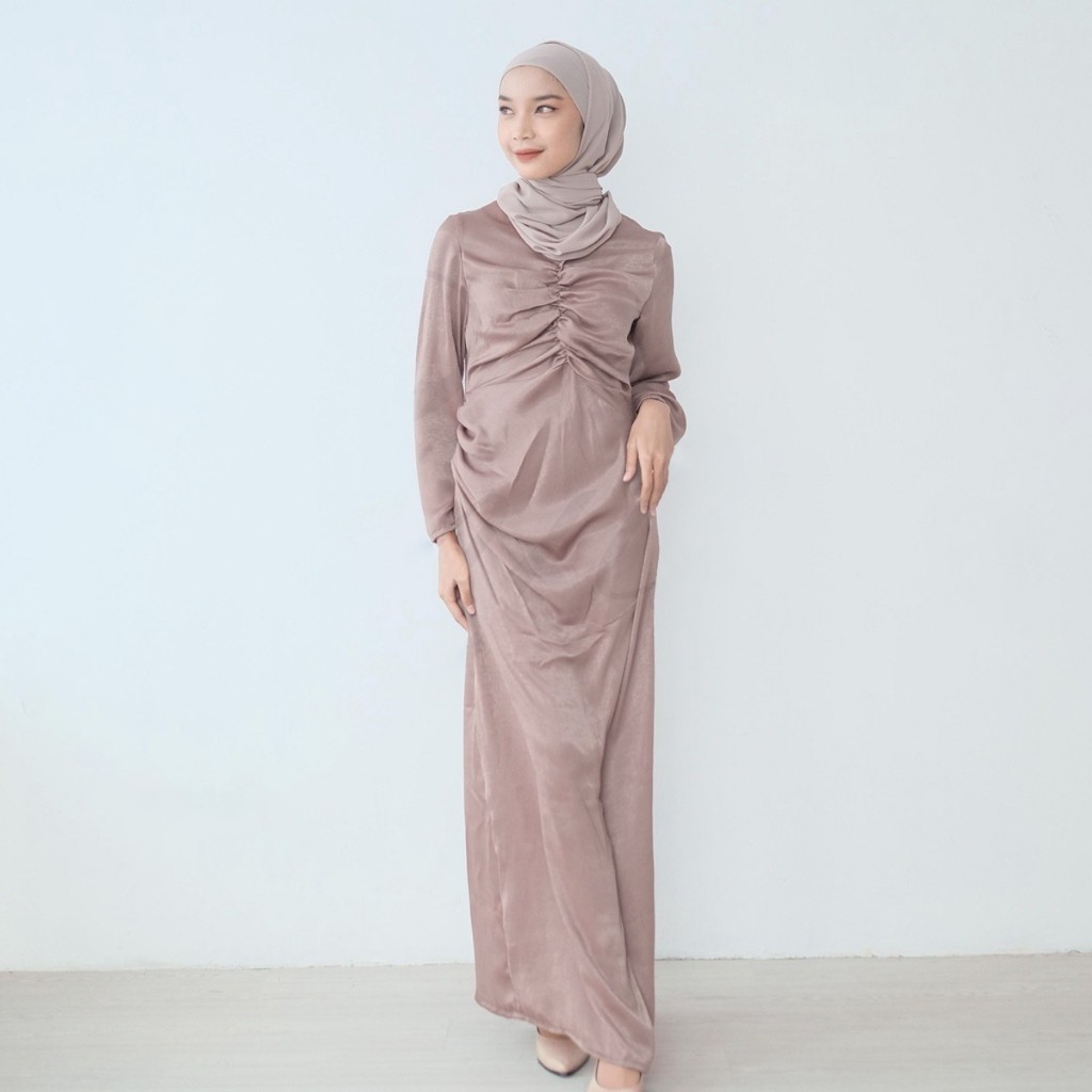 Dress Satin Lebaran Olivia Dress Turkey Malay Long Dress Kondangan Bridesmaid Viral Busui Friendly S