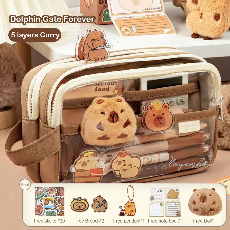 

6.6 Capybara Tempat alat tulis kotak pensil aesthetic Tas PenaTempat Pencil Tas Pensil kapasitas besar