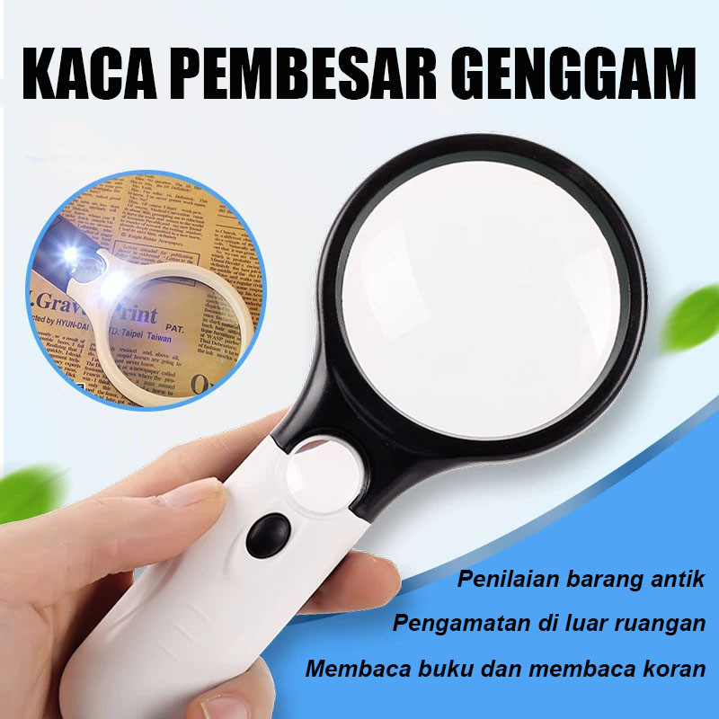 

【LEMLINGER】 2 in 1 Kaca Pembesar Dengan 3 Lampu Cincin LED Kaca Pembesar Portabel Kaca Lensa Ganda 3/45x Untuk Membaca Dan Perhiasan