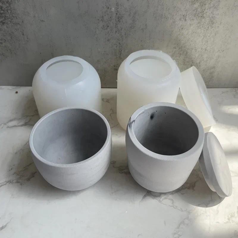 

With Lid Round Silicon Plant Pot Mold Bottle Storage Jar Silicone Mould Flower Pot Gypsum Cement Resin Mould Resin Art