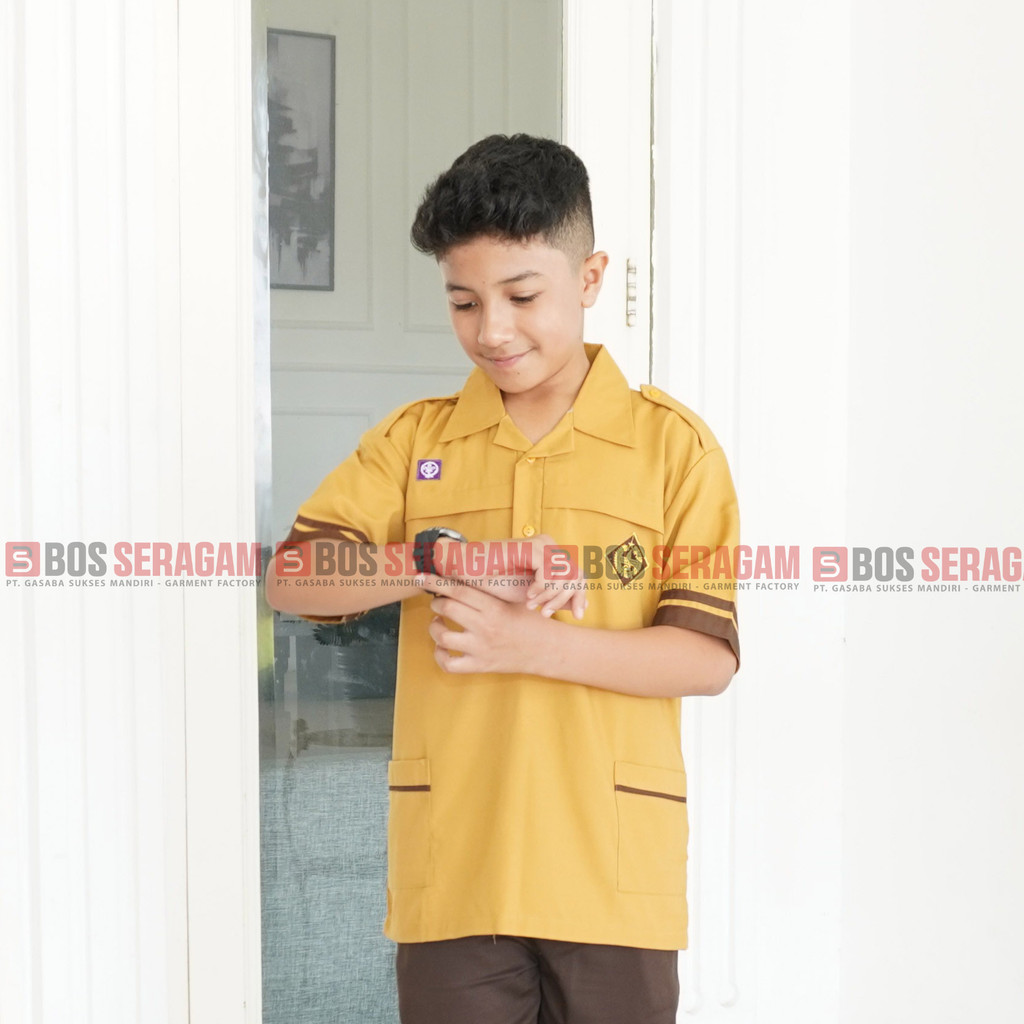 

BOS SERAGAM Siaga Coklat Pendek Sekolah Kemeja Pendek Siaga Baju Pramuka Coklat Tua SD Pakaian An