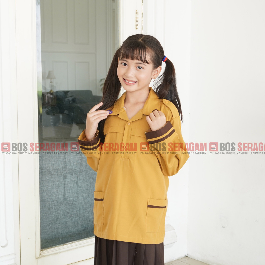 

BOS SERAGAM Siaga Coklat Panjang Seragam Sekolah Kemeja Panjang Siaga Baju Pramuka Coklat Tuaa SD