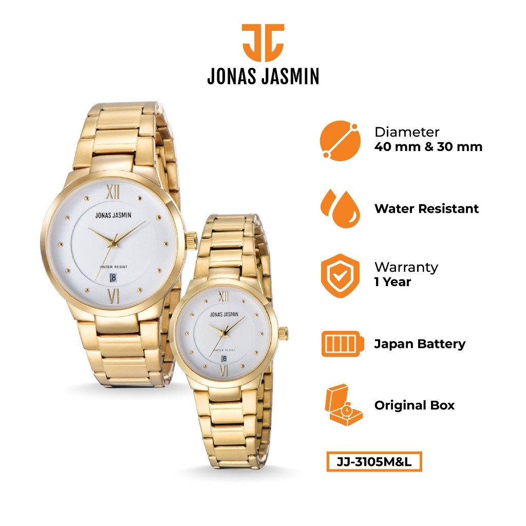 Jonas Jasmin - Jam Tangan Couple Analog JJ-3105 M/JJ-3105 L Include Box Fullset