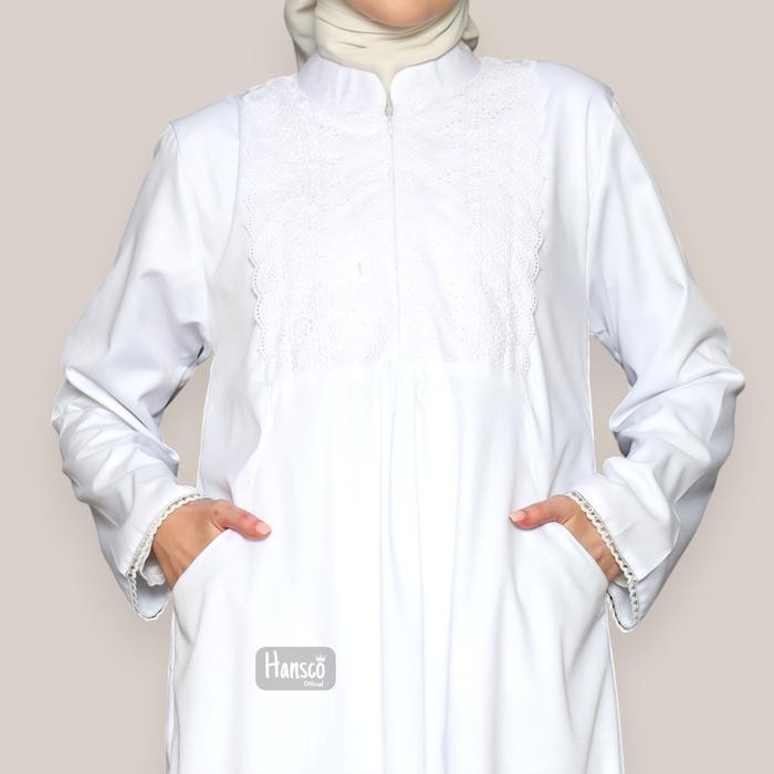 Baju Gamis Umroh Putih Polos Bahan Katun Toyobo Baju Muslim Umroh Haji Wanita Jumbo Series - Putih, 