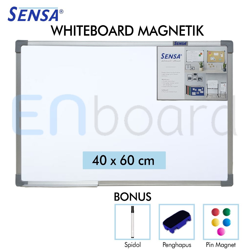 

Papan Tulis Whiteboard / White Board Gantung Magnet Single Face Sensa 40 x 60 cm