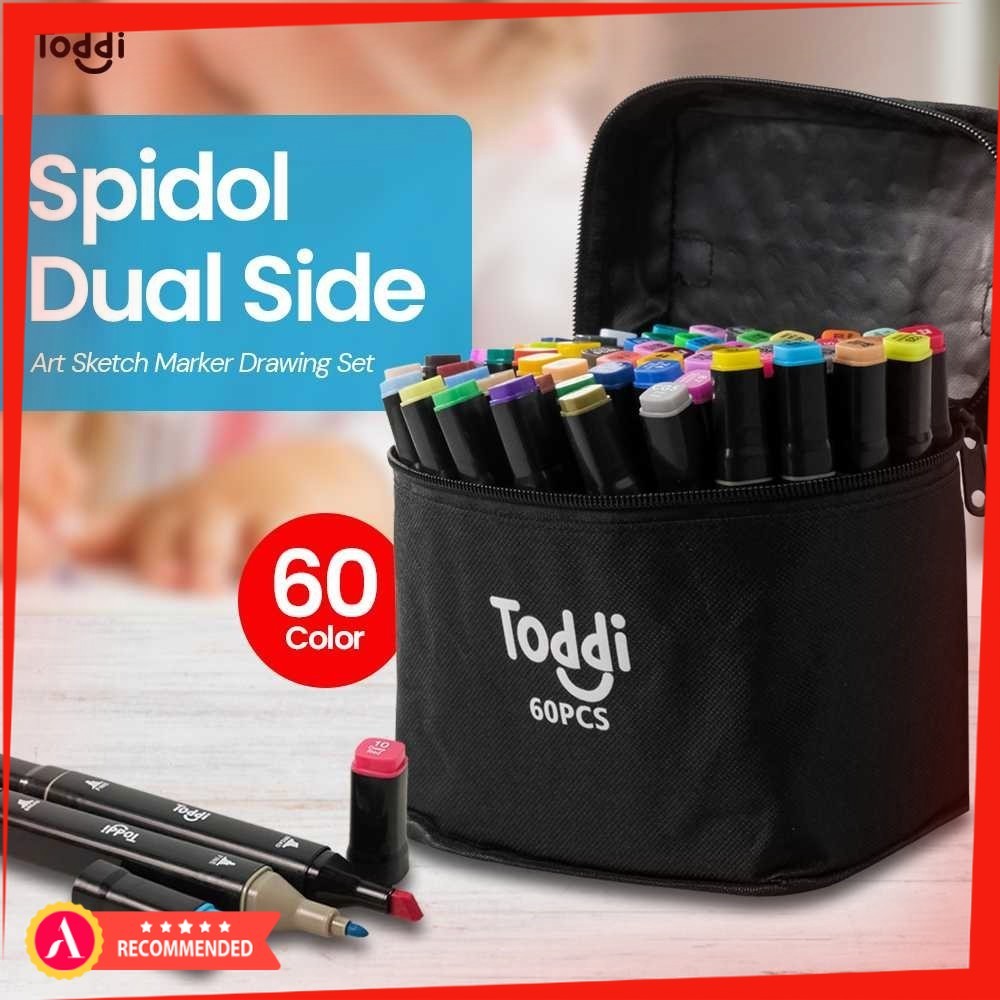 

Toddi Spidol Dual Side Fine Art Brush Pen Art Marker Set 60 Color - HL270