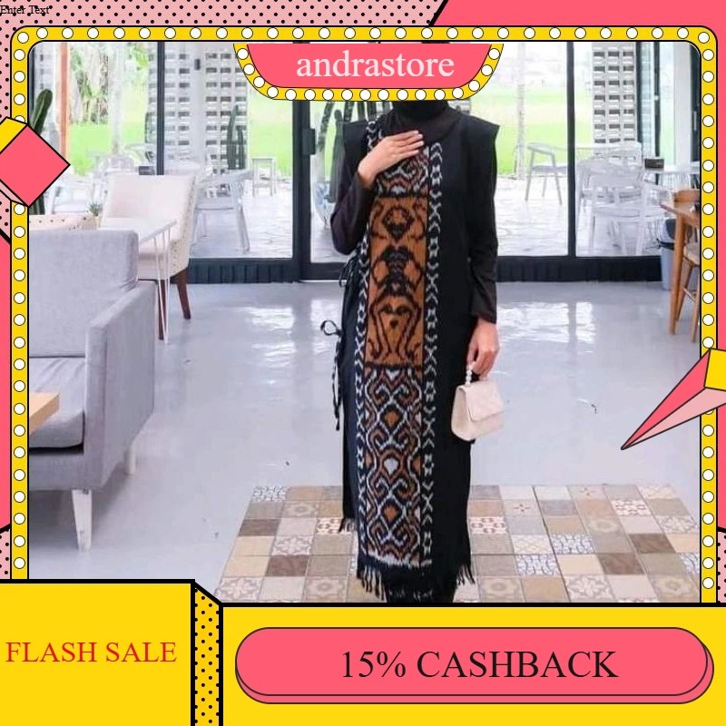 Tora vest wanita tenun etnik panjang tanpa lengan, ROMPI / OUTER