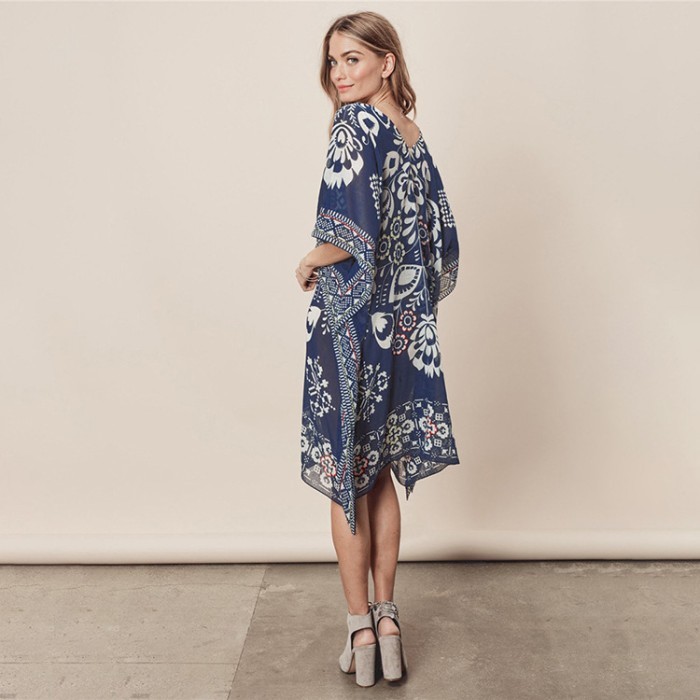 blue bohemian chiffon bikini outer wanita / mini dress cover up bikini