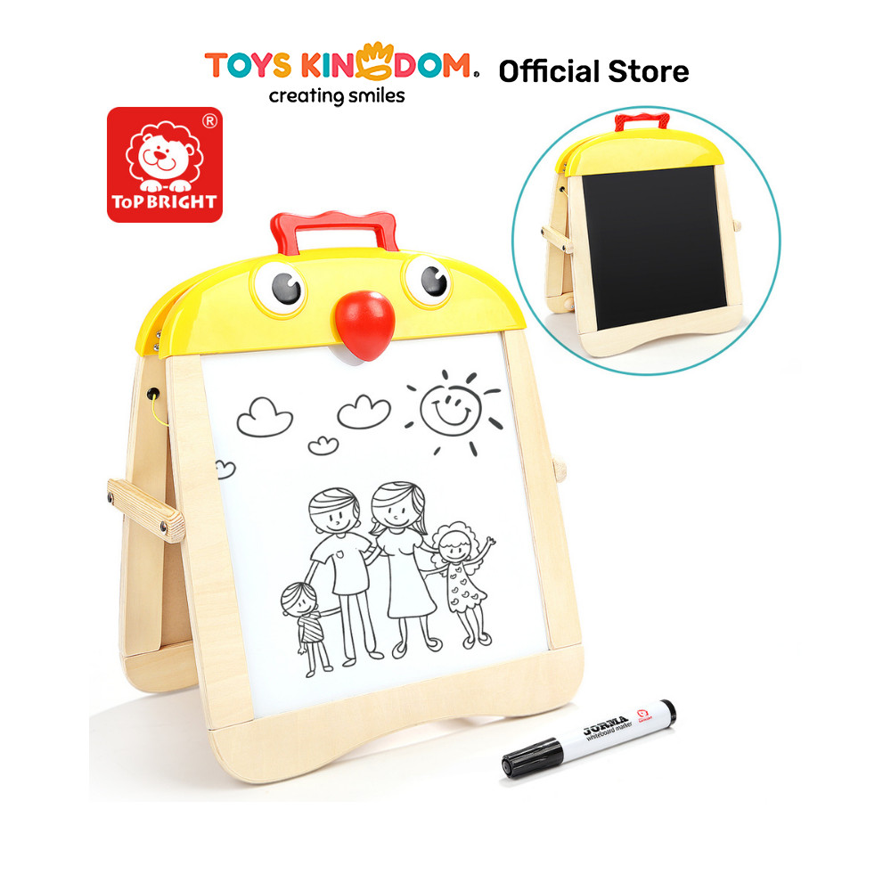 Toys Kingdom Top Bright Papan Tulis Anak Chick Tabletop Easel Whiteboard Papan Tulis Spidol Perlengk