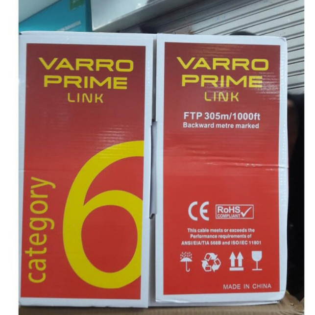 Kabel Lan Cat6 Varro FTP Double Jacket 305 Meter Kabel Lan Outdoor FTP Varro Cat6 DJ Hitam