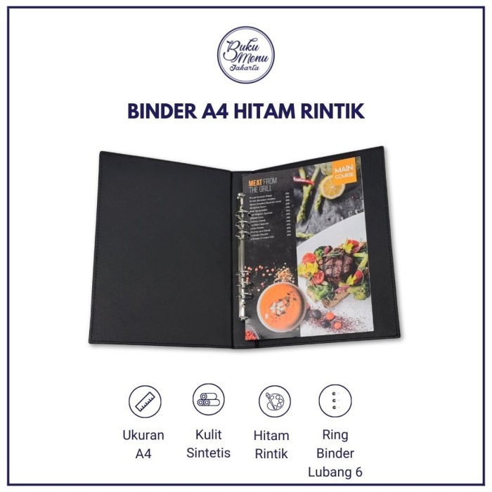 

Buku Menu Jakarta - Buku Menu Kulit Ring Binder 6 lubang (TANPA PLASTIK) A4 Hitam, Coklat Muda, Coklat Tua - Cafe, Coffee Shop, Restoran, Hotel - Hitam Rintik