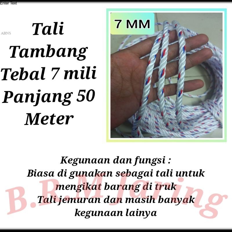 

Al TALI TAMBANG PLASTIK 7 MM 50 METER / TALI TAMBANG 7 MM ECERAN / TALI TAMBANG KILOAN.